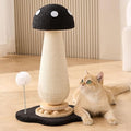 21.5‘’ H Cat Scratching Post with Catnip,Cute Mushroom Cat Scratcher Post with Durable Natural Solid Wood Turntable Toy, Solid Black Mushroom Shape Cat Toy Cat Sisal Scratcher for Indoor Cats