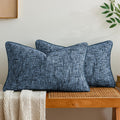 a moment Blue Reversible Pillow Covers 2 Pack - Farmhouse Chenille Throw Pillows, Neutral Textured Decorative Throw Pillow Covers with Border for Couch Sofa Bed (12x20 Inch, No Insert)