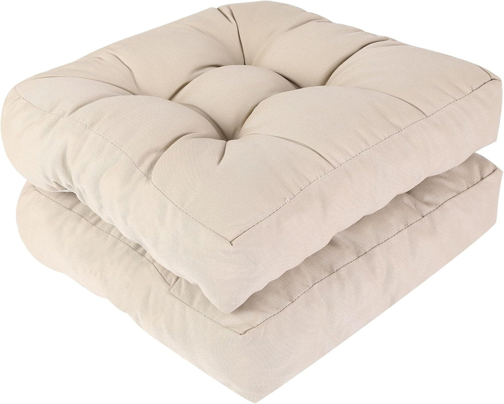 RACE LEAF 19" x 19" Patio Chair Cushions Khaki - Outdoor/Indoor Tufted Memory Foam Chair Pads Set of 2, Water-Resistant Olefin Chair Seat Cushion Non-Slip Backing