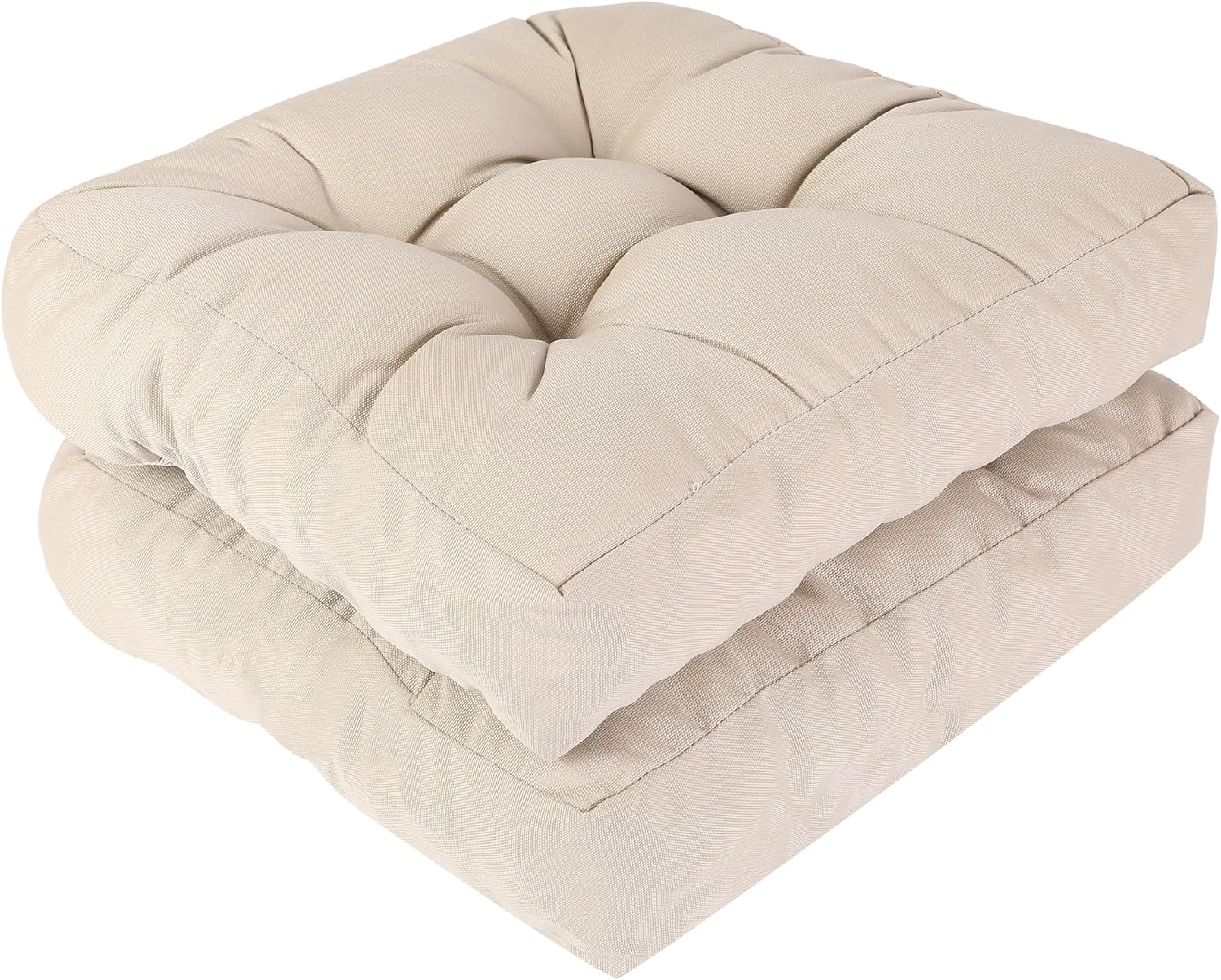 RACE LEAF 19" x 19" Patio Chair Cushions Khaki - Outdoor/Indoor Tufted Memory Foam Chair Pads Set of 2, Water-Resistant Olefin Chair Seat Cushion Non-Slip Backing