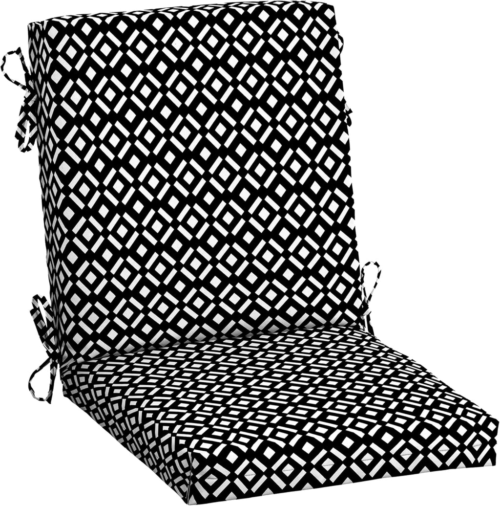 Arden Outdoor Midback Chair Cushion, 18 x 16.5, Rain-Proof, Fade Resistant Black Demi Tile