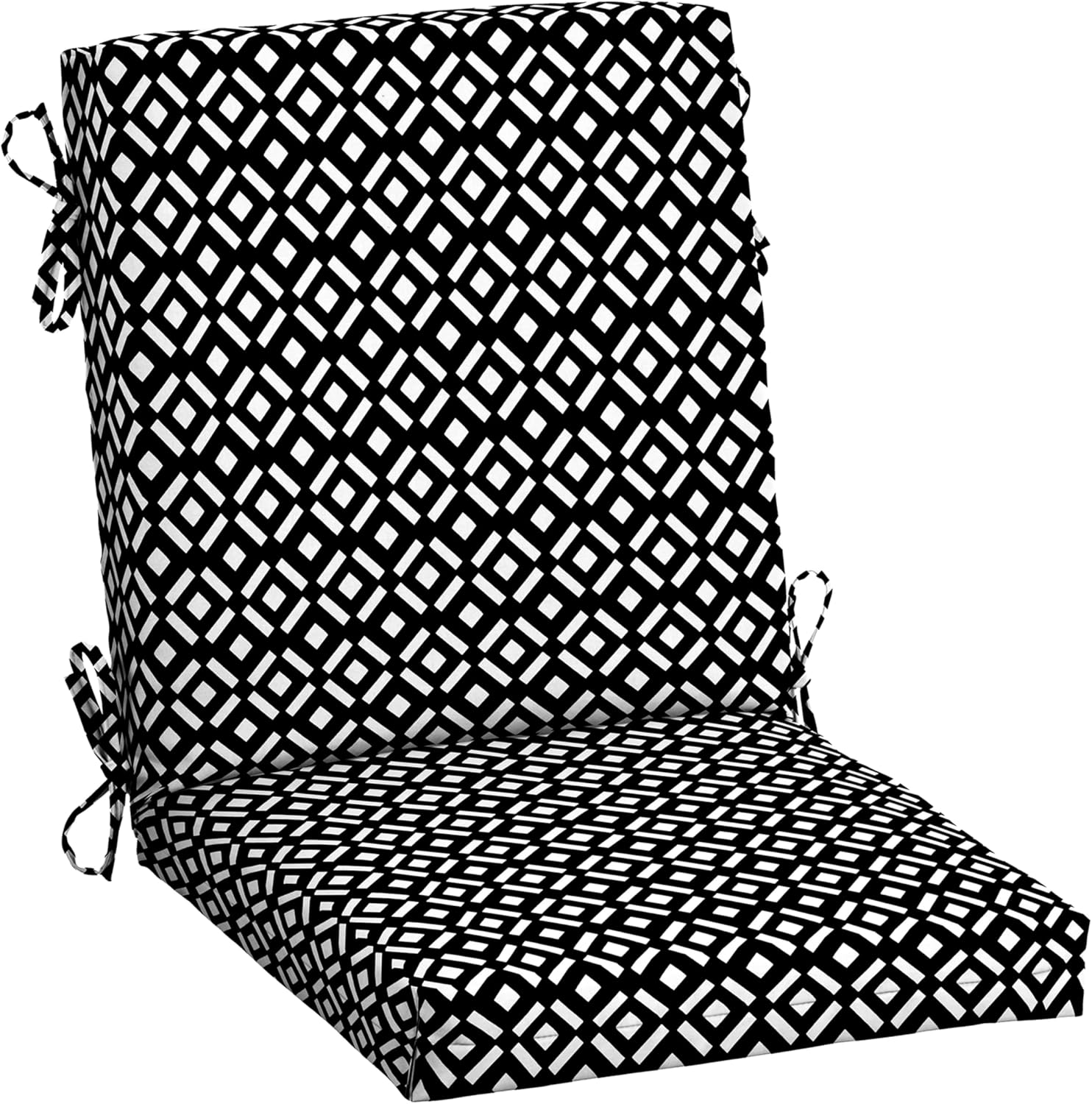 Arden Outdoor Midback Chair Cushion, 18 x 16.5, Rain-Proof, Fade Resistant Black Demi Tile
