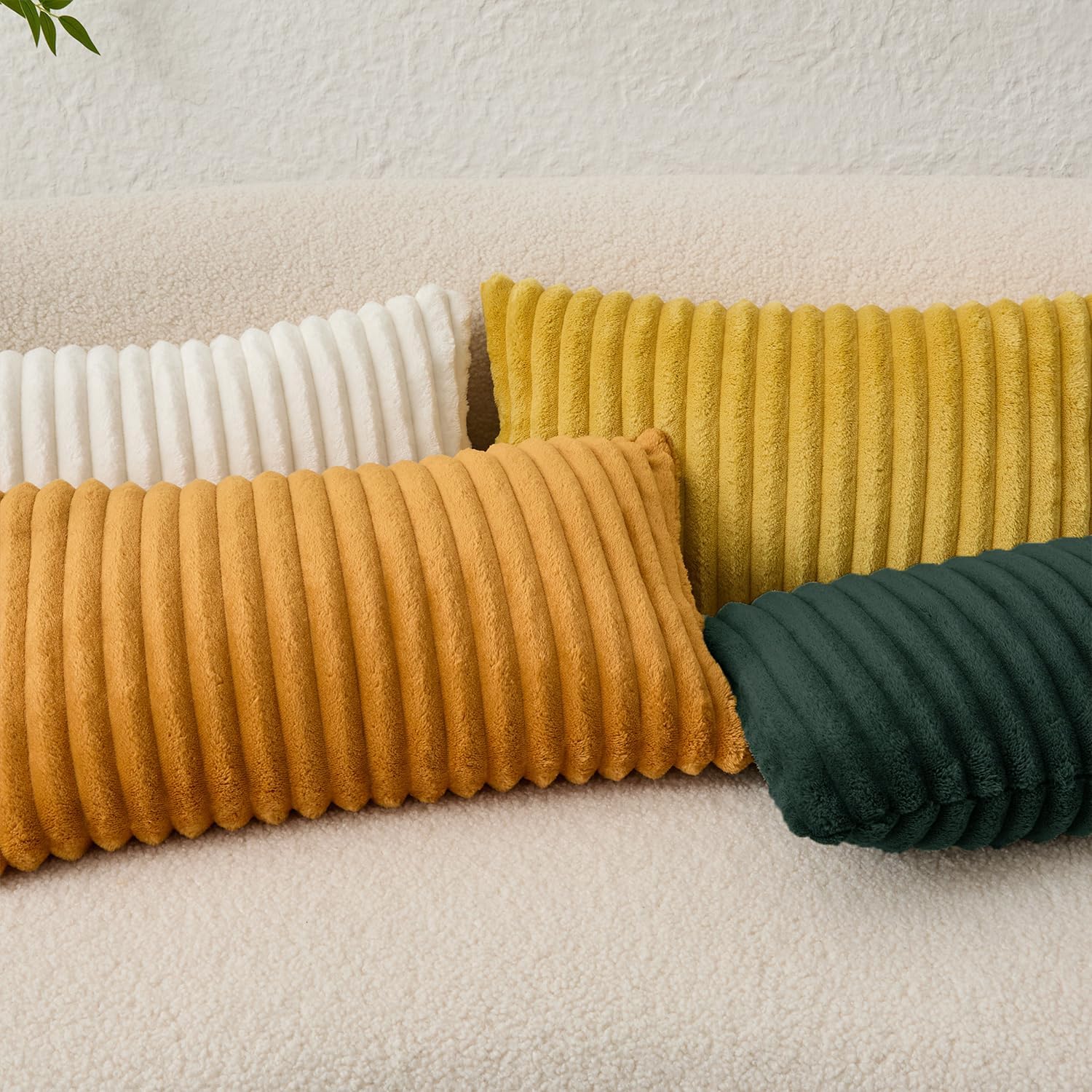 Kevin Textile Christmas Soft Plush 12x20 Inch Lumbar Pillow Cover 1 Pack, Luxury Fluffy Faux Fur Striped Flannel Rectangle Cushion Case for Couch Sofa Chair Bed Home Decor, Dark Green