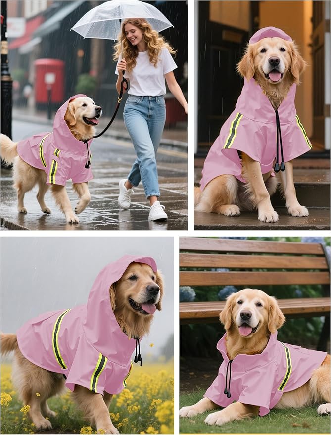 Dog Rain Coat, Waterproof Adjustable Dog Rain Jackets, Reflective Strap Pet Rain Coat with Leash Hole, Hooded Snowproof Windproof Clothes for Small Medium Dog Small