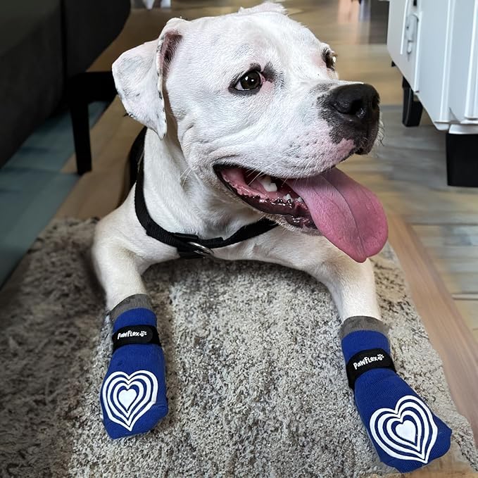Double Sided Non-Slip Cotton Dog Socks| PawFlex Comfy Pawz Silicone Grip at Inner Cuff for No Twisting or Sliding Off | Adjustable Strap |Pet Paw Protection |Traction Control | Wound Coverage