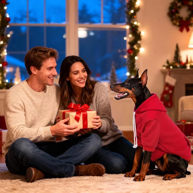 Dog Basic Hoodie Ultra-Soft Plaid Dog Clothes Cold Weather Sweaters for Medium Large Dogs Breathable Cozy Fabric Pet Coat Warm Stylish Sweatshirt with Leash Hole Pocket Dogs Jacket for Cats Boys Girls