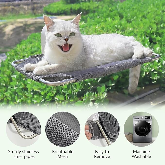 Cat Window Perch for Small Window,Cordless Cat Window Hammock,Cats Seat for Windowsill,Foldable Cat's Windows Bed for Large Cats with Suction Visualization Pwerful Suction Cups