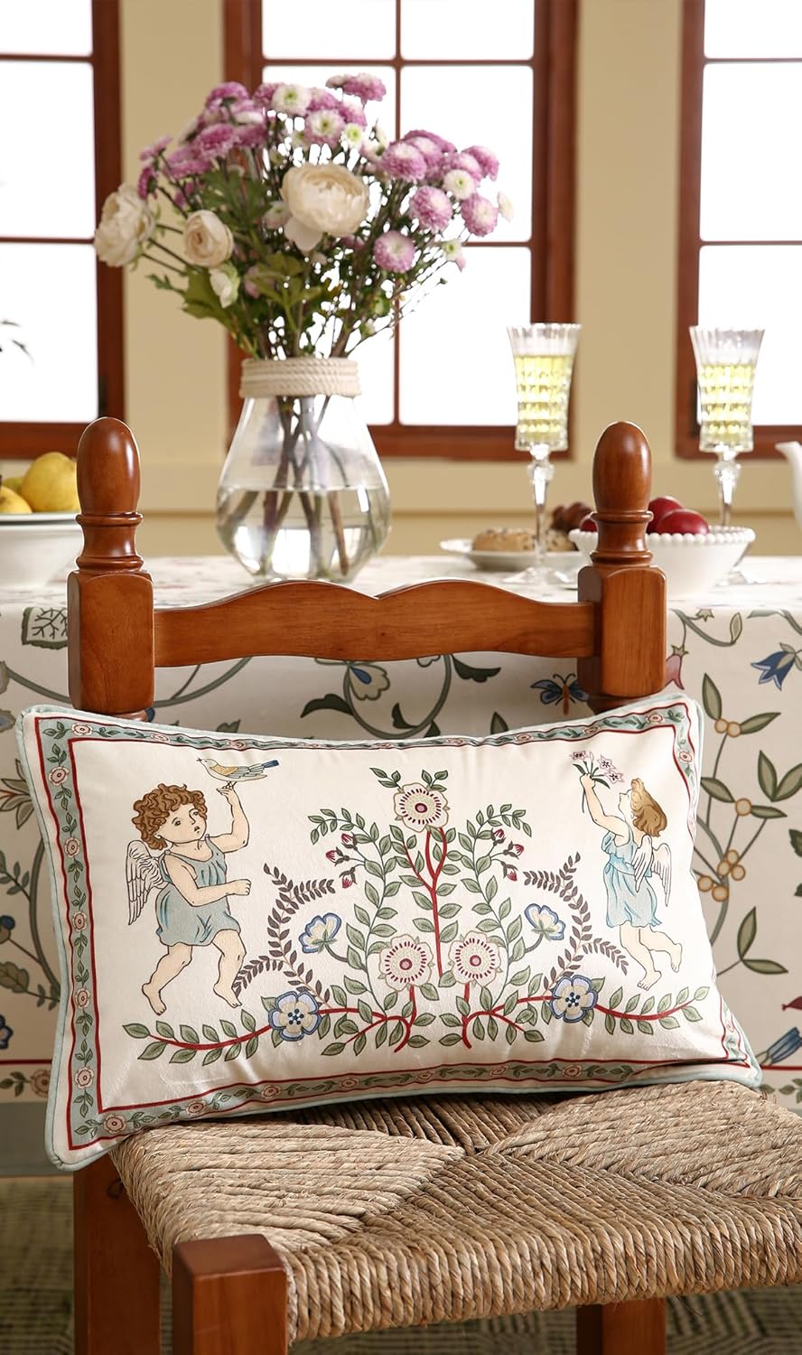 Throw Pillow Covers,Green Cozy Velvet Farmhouse with Angles and Floral Pattern Pillowcases,Decoration Lumbar Pillows Cushion Covers for Couch Sofa Bed Car Chair,12"x20"