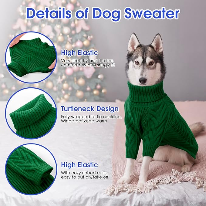 ASENKU Extra-Large Dog Sweater, Dog Sweaters for Extra Large Dogs, Pet Sweatshirt Apparel Turtleneck Pullover Winter for Doberman, Great Dane (Dark Green, 4XL)