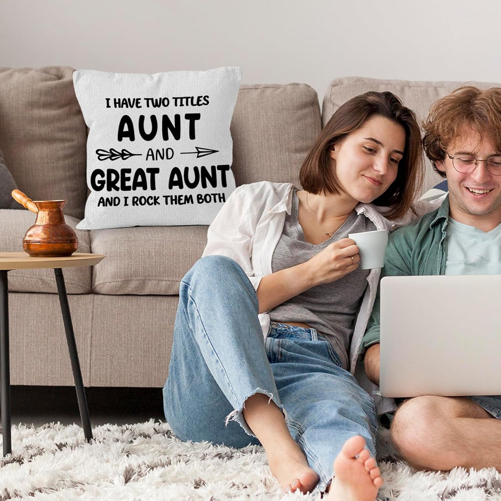 Great Aunt Gifts Throw Pillow Covers 18x18,Christmas Great Aunt Auntie Pregnancy Announcement Decorative Decorations Pillow Covers for Home Bedroom, Gift for Aunt Auntie