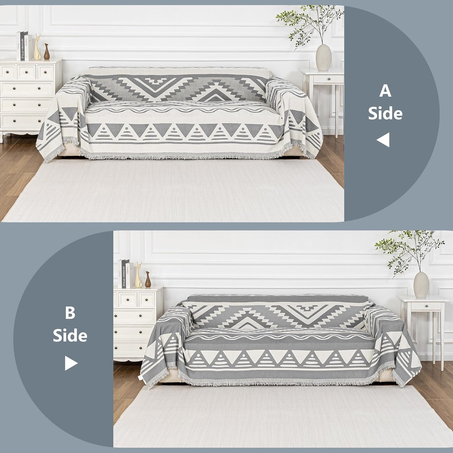 MYSKY HOME Couch Cover for Sectional Sofa Set for Dog Cat Pets Couch Cover 3 Cushion Couch Sofa Chenille Boho Geometric Furniture Sofa Cover Washable Couch Protector Multi-Use Throw Blanket, 71" X134"