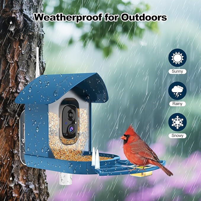 Bird Feeder with Camera,FHD Live View Video,Smart WiFi Bird Feeder Camera with Solar Panel,AI Birds Identification,IP65 Waterproof Birds House with Cam,Instant Arrival Alerts,Ideal Gift for Fathers