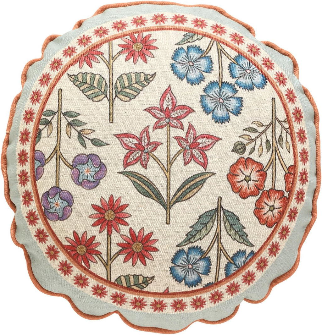 Round Throw Pillow Covers,Cottage Rustic Farmhouse with Wild Flowers Pattern Linen Pillowcases,Decorative Pillows Cushion Cover for Couch Sofa Bed Chair Car,Diameter 16"