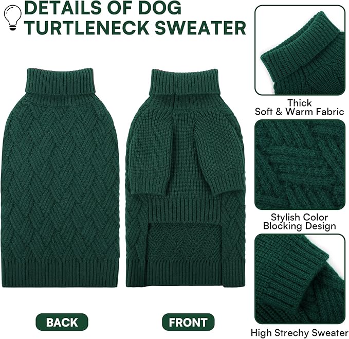 KOESON Small Dog Sweater Female and Male, Pullover Dog Sweater with Sleeves, Easy On Christmas Sweaters for Dachshund, Chihuahua, Pug, Yorkie, Warm Knitted Winter Apparel for Small Dogs, Green, S