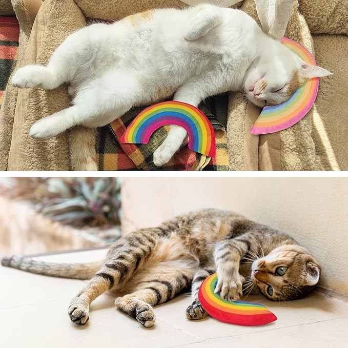 Cat Toys Rainbow Pillows, Catnip Toys for Indoor Cats Kitten, Soft and Durable, Interactive Cat Nip Chew Teeth Toy Kitty Kicker Toys 2 Pack