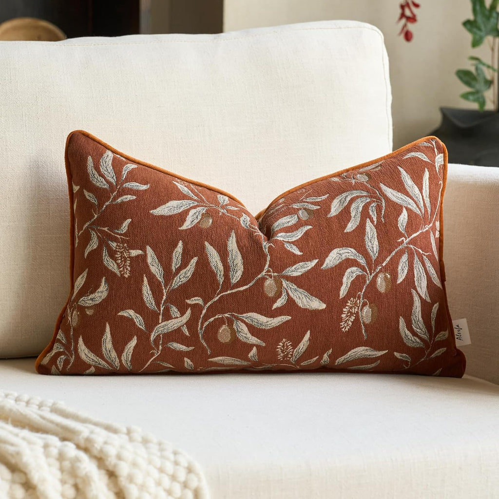 Alerfa Orange Floral Throw Pillow Cover 12 x 20 Inch Rectange Luxury Decorative Lumbar Pillow Cover for Couch Living Room Bedroom