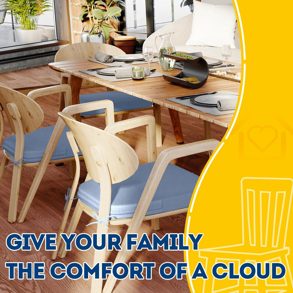 AAAAAcessories D-Shaped Chair Cushions, 2" Thick Dining Chair Pads with Ties and Removable, Machine-Washable Cover, 17" x 16", Set of 8, Light Blue