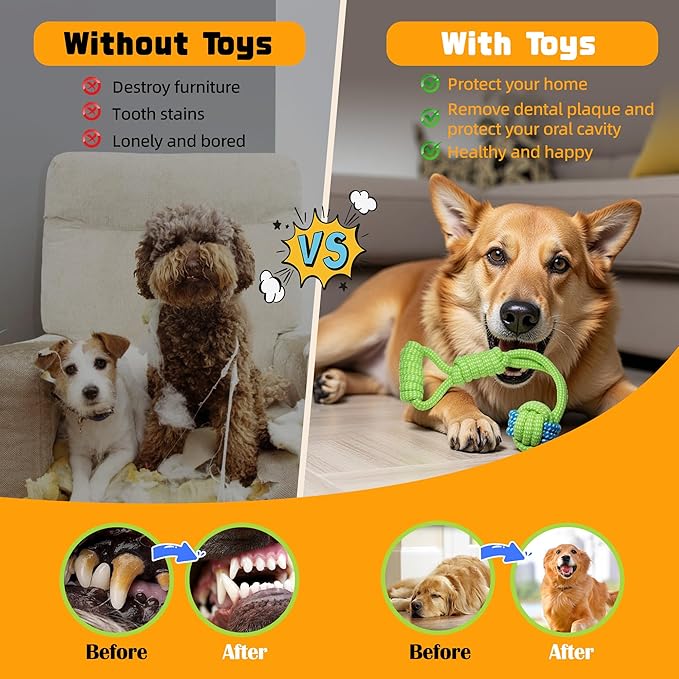 7 Pack Dog Rope Toys, Interactive Tough Chew Toys for Small and Medium Dogs, Clean Teeth and Relieve Boredom, Tug of War, Aggressive Chewers, Cotton Rope Knot Puppy Dental Toy