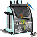 Sanmoncare Bird Carrier Backpack with Stainless Steel Mesh, Parrot Travel Cage with Stand, Easy to Clean, Portable Conures Travel Bag, Pet Breathable Travel Cage