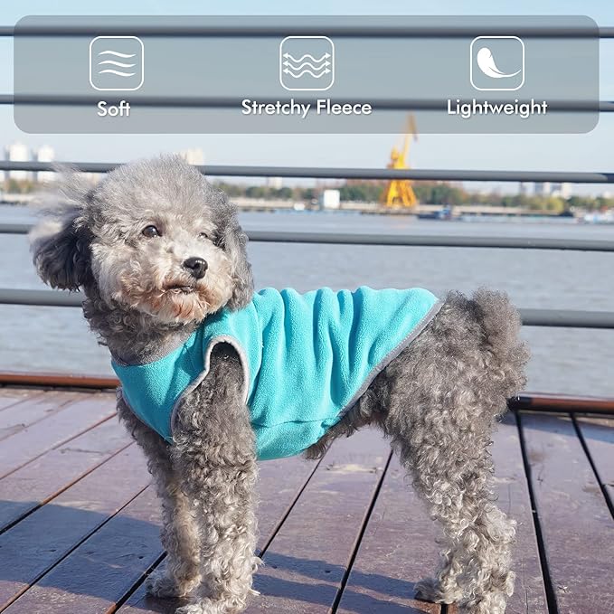 cyeollo 2 Pack Dog Sweatshirts Fleece Jacket with Reflective Stripe Pullover Stretchy Doggie Sweater Soft Pet Clothes Lightweight Dog Sweaters for Small Dogs Turquoise & Grey