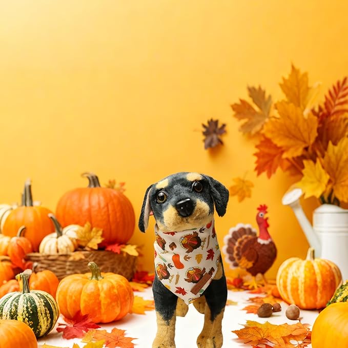 Realeaf Thanksgiving Dog Bandanas 2 Pack,Turkey Pumpkins Fall Stripe Pet Scarf for Boy and Girl, Premium Durable Fabric, Reversible Holiday Bandana for Medium and Large Dogs Pets
