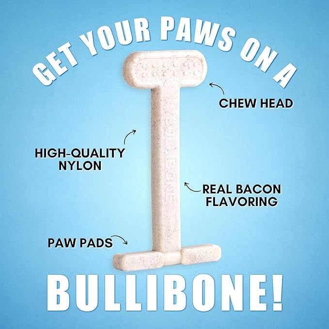 Bullibone Nylon Dog Chew Toy Nylon Bone - Improves Dental Hygiene, Easy to Grip Bottom, and Permeated with Flavor (Bacon, XL - 2 Pack)