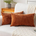 Decorative Throw Pillow Covers 12x20 Inch Set of 2, Soft Solid Farmhouse Chenille Couch Pillows, Spring Pillow Covers for Couch Sofa Bed Living Room Home Decor Pillowcase, Rust