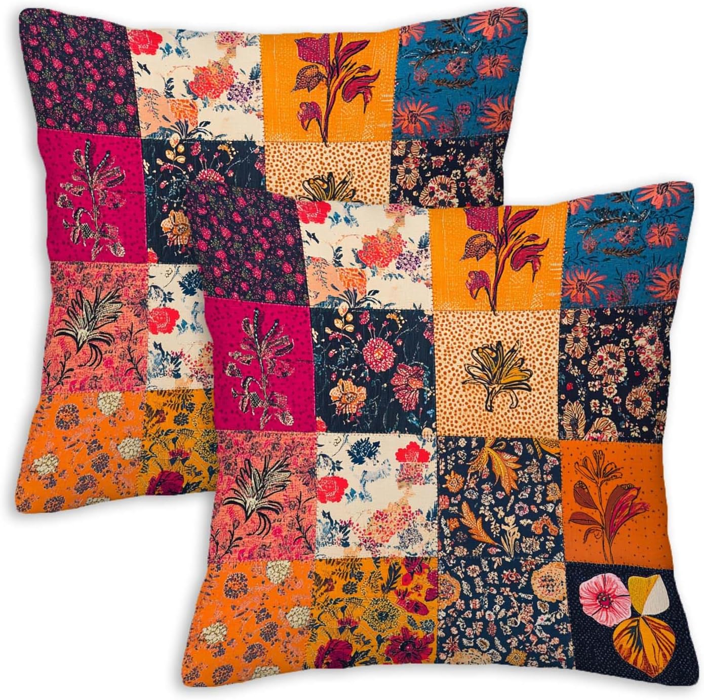 Throw Pillow Covers 18x18 Set of 2, Patchwork Cushion Covers, Decorative Square Pillowcases for Couch, Bedroom, Living Room