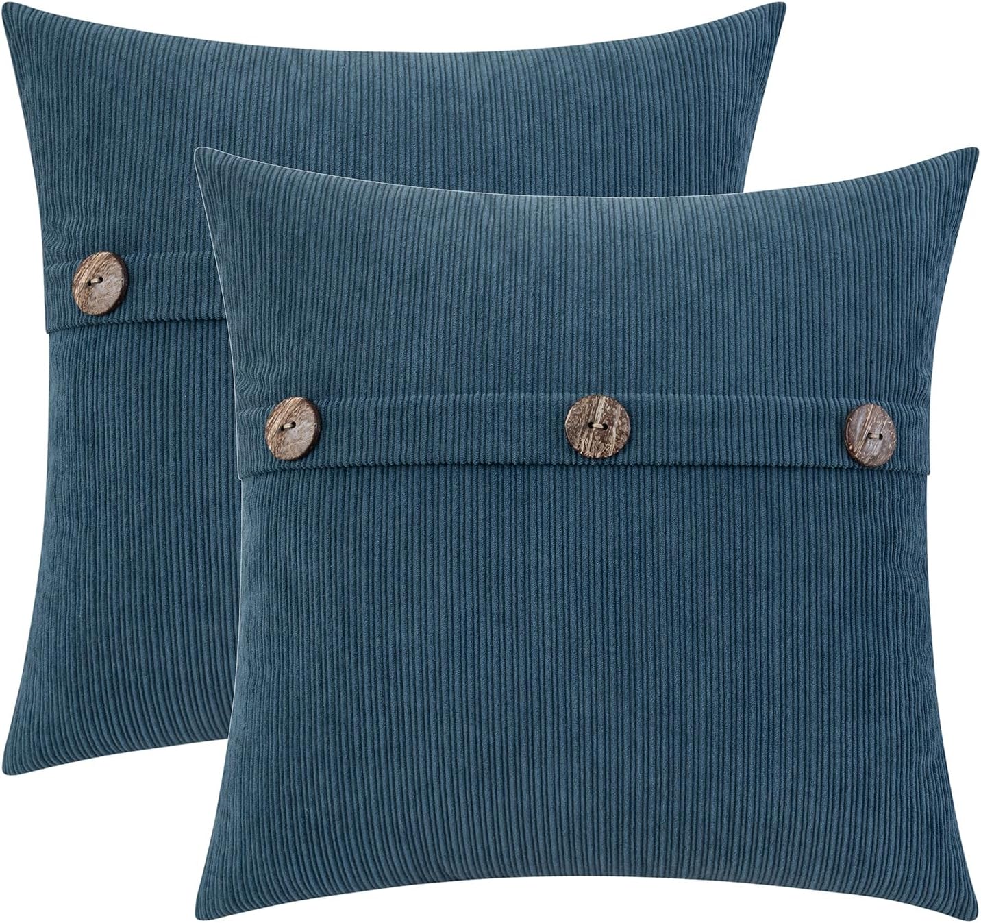 HWY 50 Blue Chenille Throw Pillow Covers 16x16 Inch with Triple Buttons, Soft Farmhouse Accent Decorative Cushion Cases for Couch Sofa Bed Living Room Pack of 2