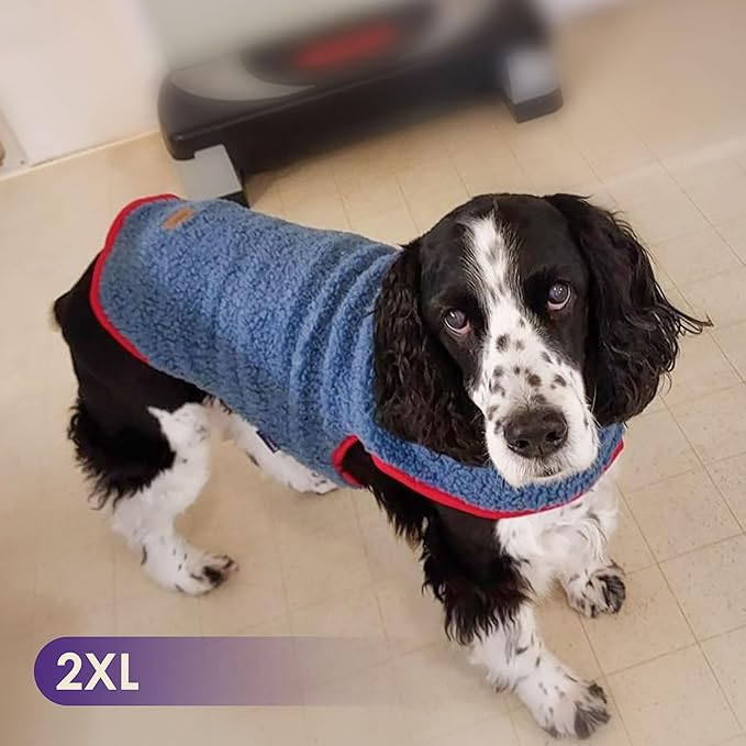 cyeollo Warm Dog Coat Reversible Winter Coats Large Pet Sweater Vest, Fleece Sherpa Dog Jacket for Large Dogs with Leash Hole, Soft Pet Cold Weather Coats, Blue, XXXL