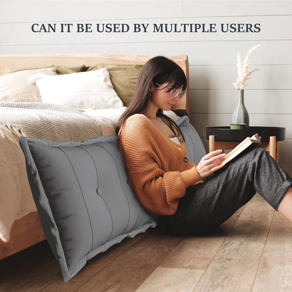 Large Bolster Reading Pillow Queen Backrest Positioning Support Pillow Daybed Cushion Headboard Pillows for Bed Bunk Sofa with Removable Cover, Grey, 59x3x20 Inch