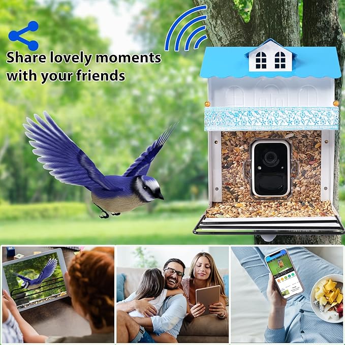 Hummingbird Feeder Camera, Smart Bird Feeder with Auto Capture and Notify, 1080P HD Full Color Camera, Free 32G SD Card, Ideal Gift for Bird Lovers
