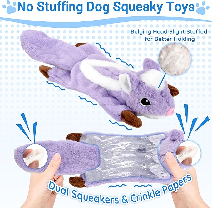 5-Pack Partially Stuffed Dog Toys - Squeaky, Crinkle & Belly Treat Hiding Pocket, Lightly Filled Head & Unstuffed Body, Tough Plush for Large/Medium Aggressive Chewers to Keep Them Busy