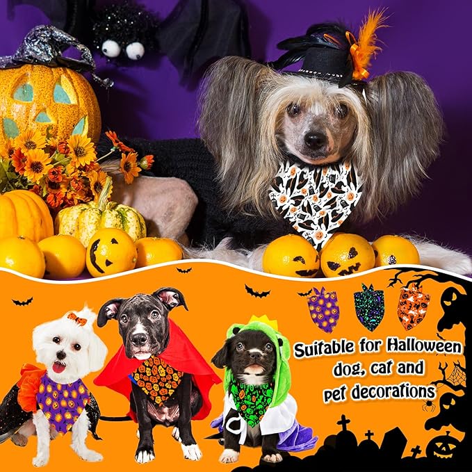 60Pcs Halloween Dog Bandanas Bulk Adjustable Dog Scarves Bibs Pumpkin Bat Ghost Puppy Bandanas Pet Neckerchief Washable Holiday Halloween Bandanas for Small Medium Large Dog Pet Grooming Accessories