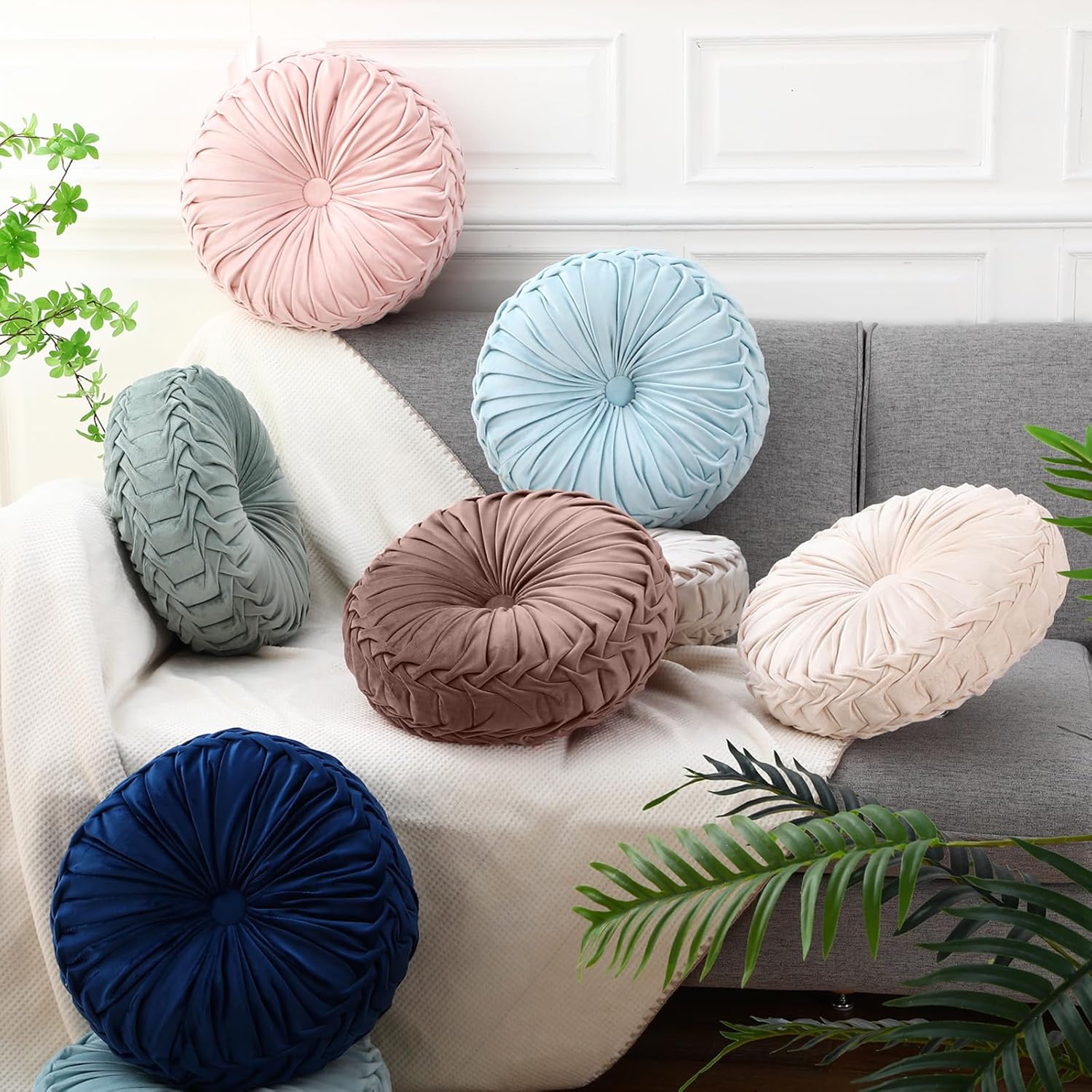 Yerliker 6 Pcs Floor Pillow Cushions 15inch Round Velvet Throw Pillows Colorful Flexible Cushions Alternative Pillows for Couch Chair Living Room Bedroom Home Office Decor(Boho Color)