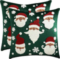 LUOYEHK Christmas Santa Claus Pillow Covers 18x18 Set of 2 Velvet Green Pillow Cases Winter Holiday Embroidered Cushion Covers for Couch Sofa Bed
