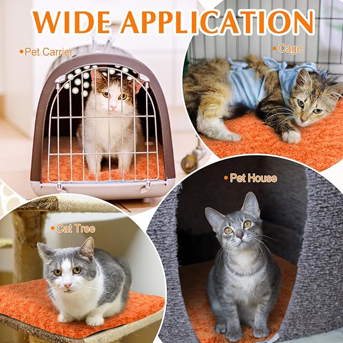 4 Pack Self Warming Cat Bed Indoor Self Heating Dog Cat Pad Washable Thermal Pet Kennel Pad Crate Bed Mat Reflect Body Heat for Outdoor (Orange,16 x 20 Inch)