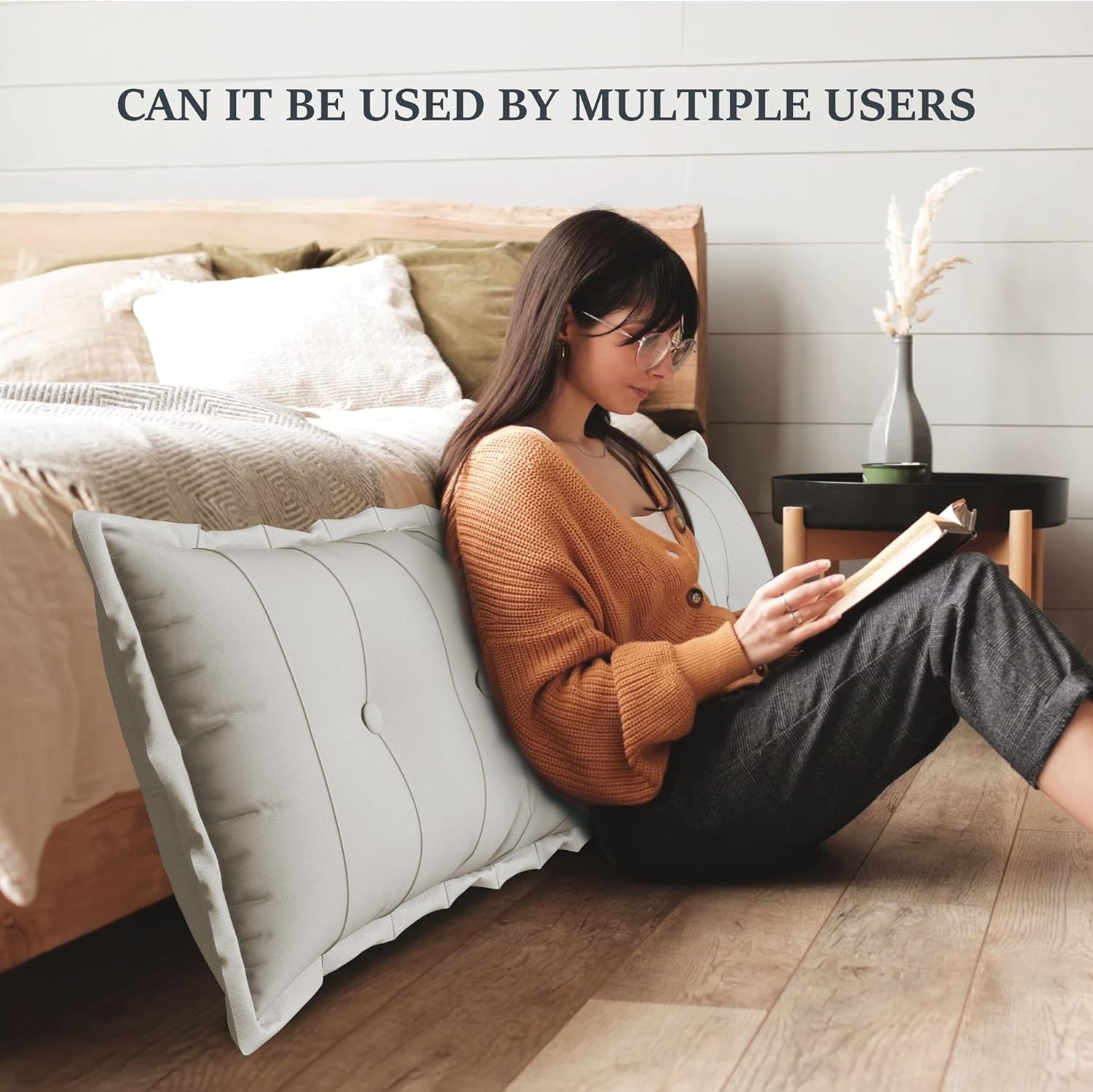 Large Bolster Reading Pillow Queen Backrest Positioning Support Pillow Daybed Cushion Headboard Pillows for Bed Bunk Sofa with Removable Cover, White, 59x3x20 Inch