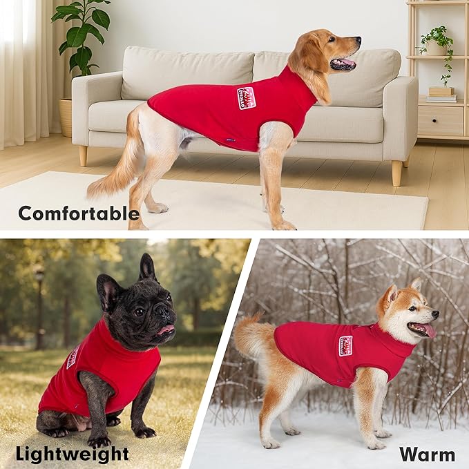 cyeollo 2XL Fleece Dog Sweater, Stretchy Pullover Fleece Vest with Turtleneck Dog Sweatshirt Warm Winter Clothes for Medium to Large Dogs Boy Girl Pet Apparel, Red XXL