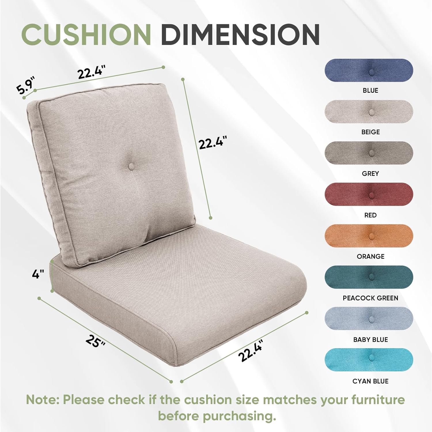Outdoor Cushion Set of 4, Waterproof Outdoor Seat Cushions 25x22, Patio Chair Cushions for Outdoor Furniture, Couch Cushion Replacement, Include 4 Back & 4 Seat Cushions, Oatmeal Beige