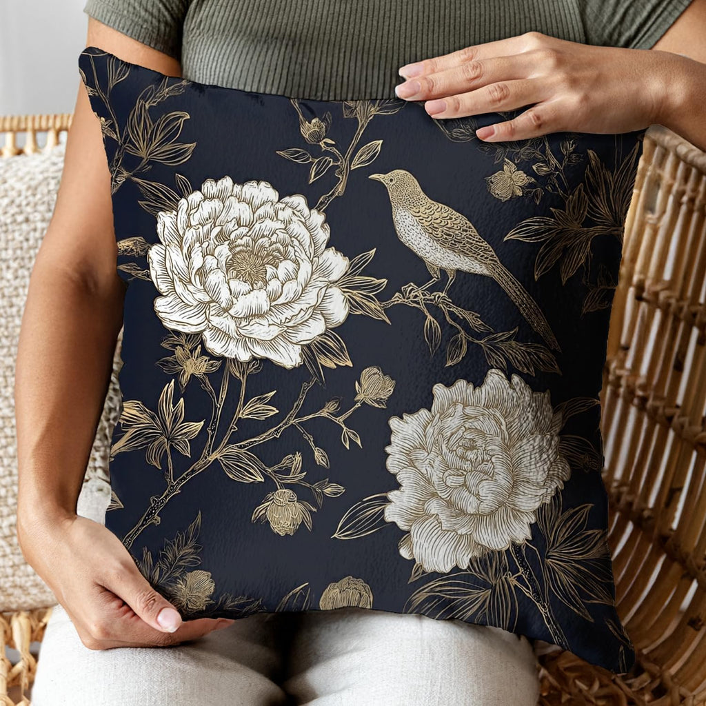 Vintage Floral Throw Pillow Covers, Vintage Flower Pattern Double Sided Cushion Cover, Indoor and Outdoor Home Art Decor Pillowcase for Sofa or Bedroom Decor 18x18inches (Flower&Bird, 18x18inches)