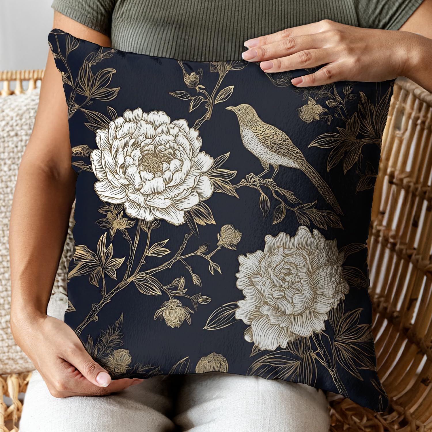 Vintage Floral Throw Pillow Covers, Vintage Flower Pattern Double Sided Cushion Cover, Indoor and Outdoor Home Art Decor Pillowcase for Sofa or Bedroom Decor 18x18inches (Flower&Bird, 18x18inches)