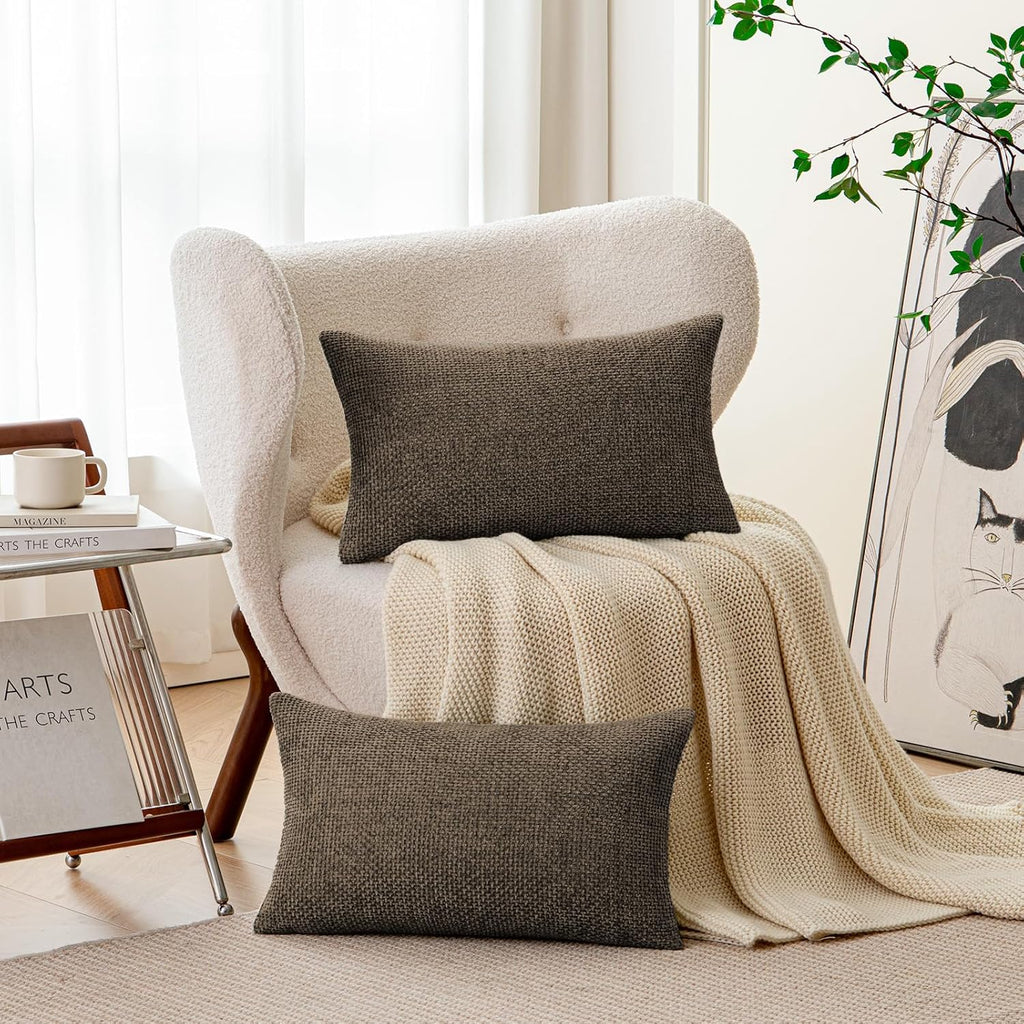 a moment Dark Brown Chenille Throw Pillow Covers 12x20 Inch Pack of 2 Modern Decorative Throw Pillow Covers Farmhouse Cross Covers Home Decor for Sofa Bedroom Living Room
