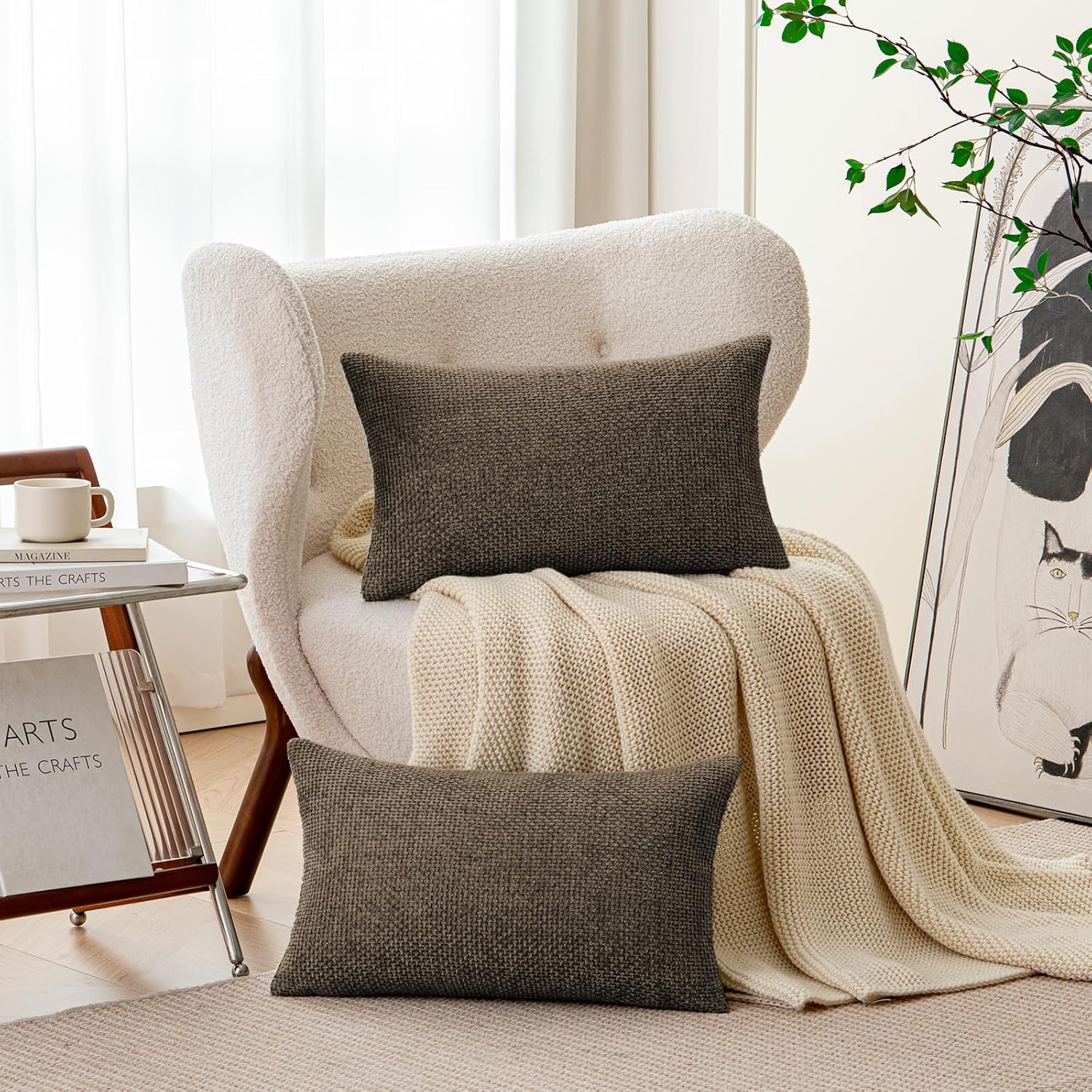 a moment Dark Brown Chenille Throw Pillow Covers 12x20 Inch Pack of 2 Modern Decorative Throw Pillow Covers Farmhouse Cross Covers Home Decor for Sofa Bedroom Living Room