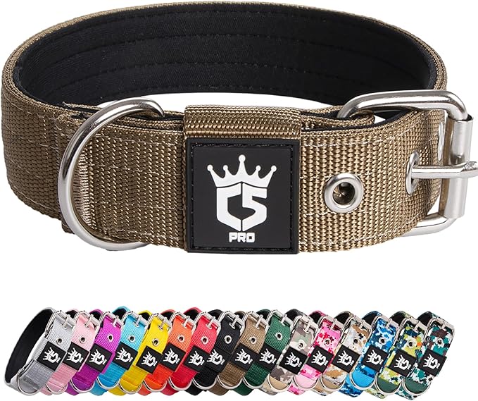 TSPRO Tactical Dog Collar 1.25 Inch Wide Thick Dog Collars with Heavy Duty Metal Buckle, Durable, Strong, Adjustable for Small Dogs (Khaki S)