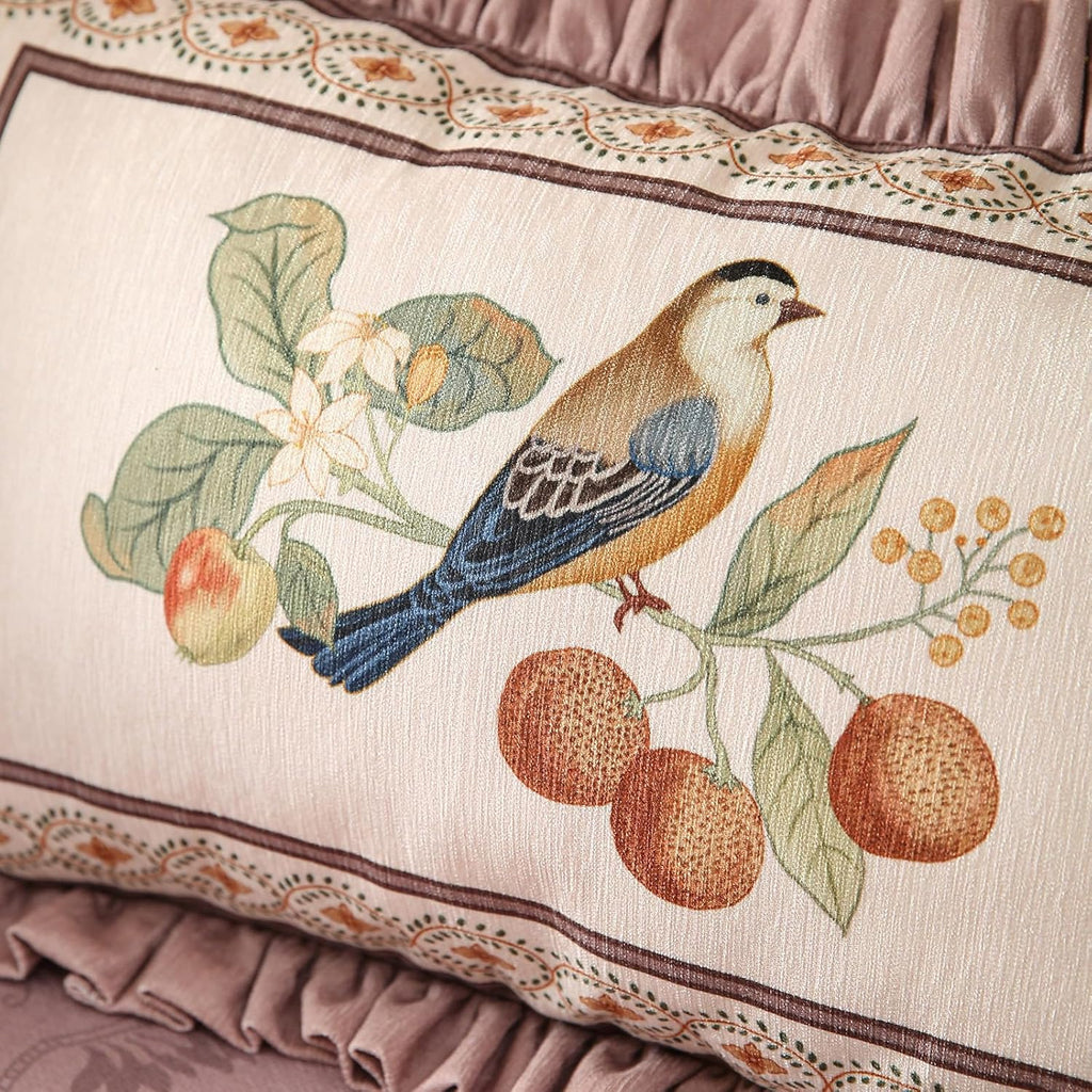 Pink Rectangle Farmhouse Throw Pillow Covers,Birds and Flowers Pattern Cozy Velvet Pillowcases,Decoration Lumbar Pillows Cushion Covers for Couch Sofa Bed Car Chair,12"x20"