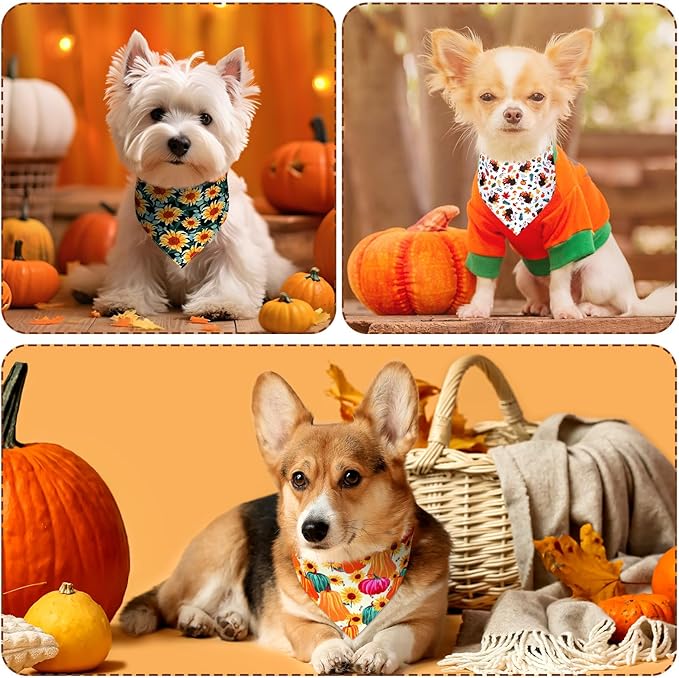 Newwiee 100 Pcs Fall Dog Bandanas Bulk for Large Dogs Thanksgiving Pumpkin Maple Leaf Triangle Bandanas Bibs Adjustable Pet Scarf Holiday Soft Breathable Thanksgiving Day Scarf Accessories for Puppy