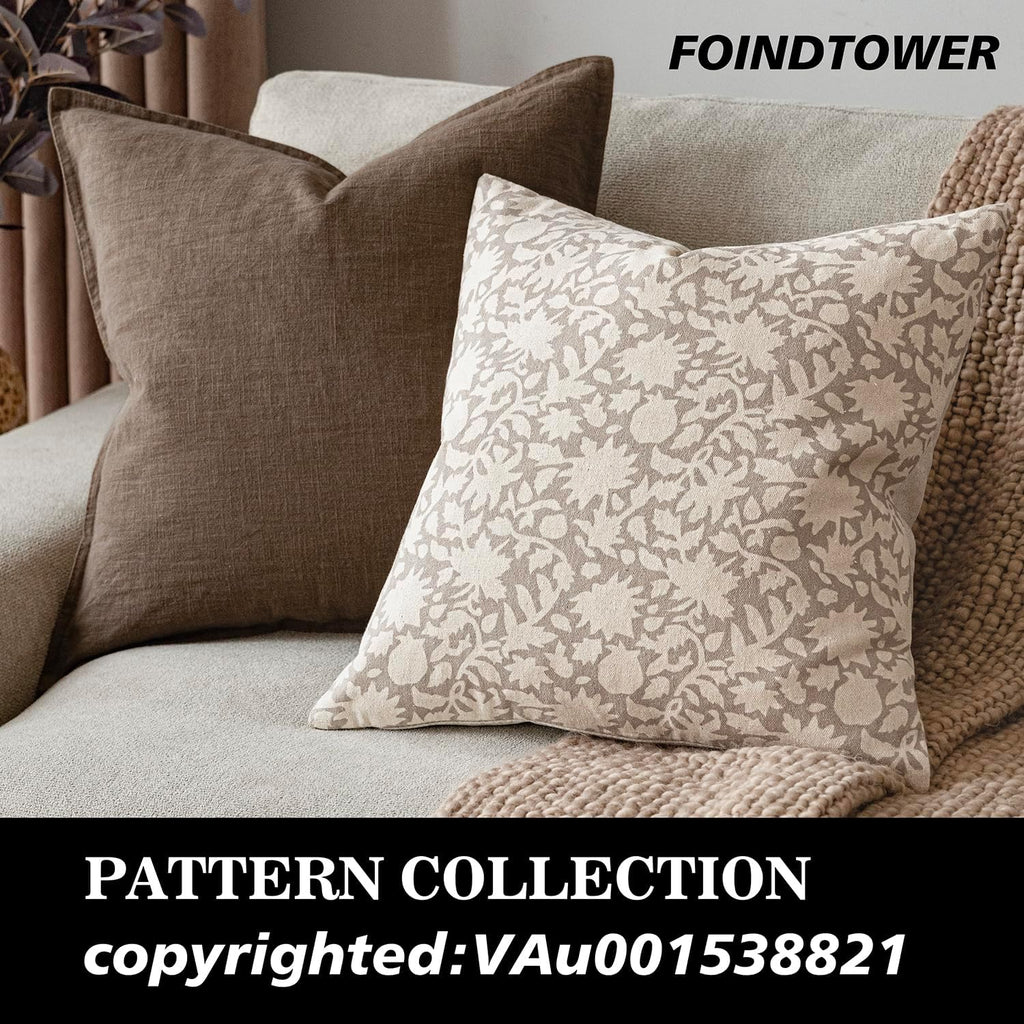 Foindtower Set of 2 Decorative Neutral Floral Throw Pillow Covers Accent Farmhouse Cushion Covers Boho Vintage Pillowcase for Couch Sofa Bedroom Living Room Home Decor,24×24 Inch,Ivory Beige
