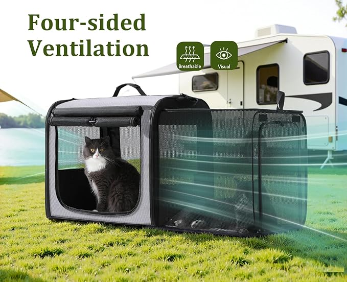 pecute Dog Car Carrier Stable and Light Weight, Expandable Extra Space Dog Carrier for Cars, Breathable Dog Car Crate, Foldable Pet Carrier for Both Indoor and Outdoor Use, Pet Travel Crate Gray