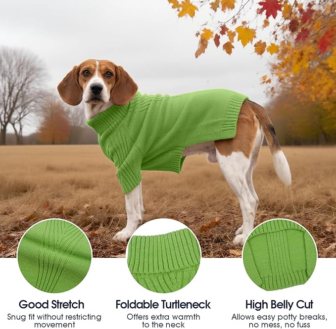 IECOii Extra Large Dog Sweater 4XL,Thermal Warm Dog Sweaters for Giant Breed Dogs,Turtleneck Knitted Knitwear for Pet Winter,Stretchy&Easy On Dogs Sweatshirt for Doberman,Great Dane(Grass green,XXXXL)